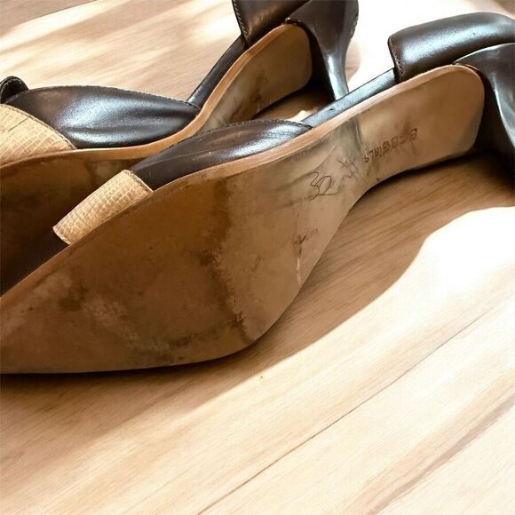 Y2K BCBG Girls Brown Pumps Heels 8.5 Bow Pointed Toe Snakeskin - Picture 5 of 6